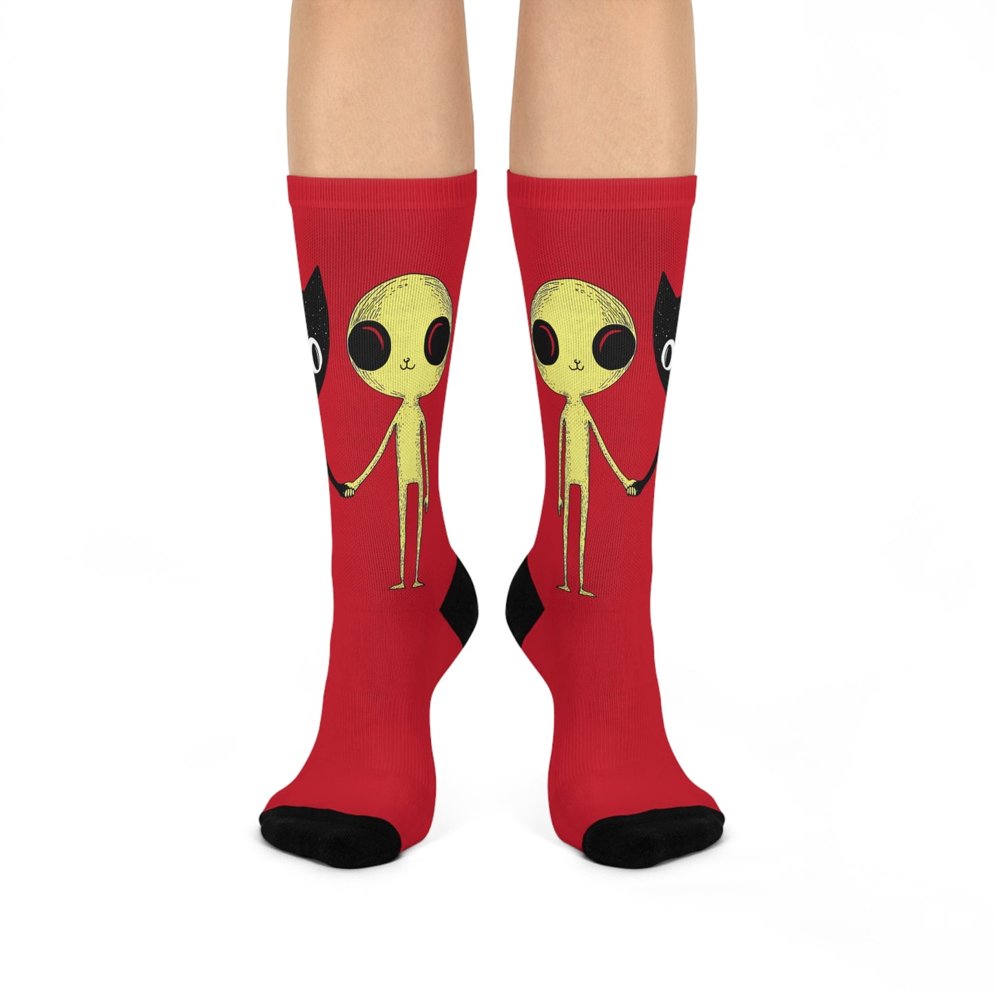 Cushioned Crew Socks_Cat with Alien_01