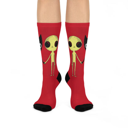 Cushioned Crew Socks_Cat with Alien_01