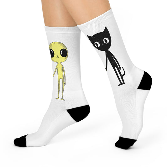 Cushioned Crew Socks_Cat with Alien