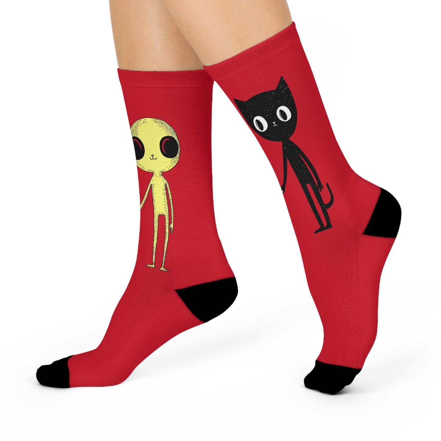 Cushioned Crew Socks_Cat with Alien_01